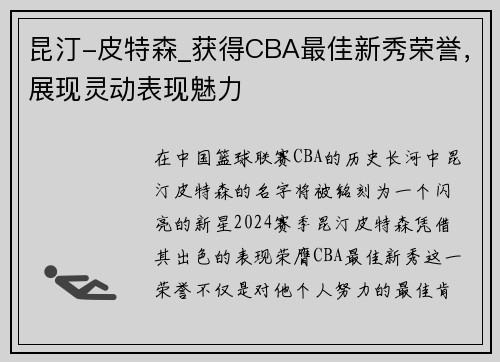 昆汀-皮特森_获得CBA最佳新秀荣誉，展现灵动表现魅力
