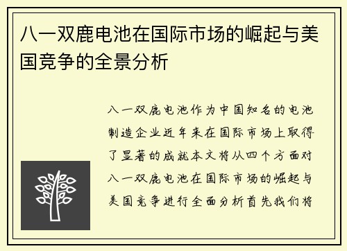 八一双鹿电池在国际市场的崛起与美国竞争的全景分析