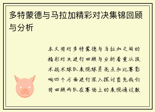 多特蒙德与马拉加精彩对决集锦回顾与分析